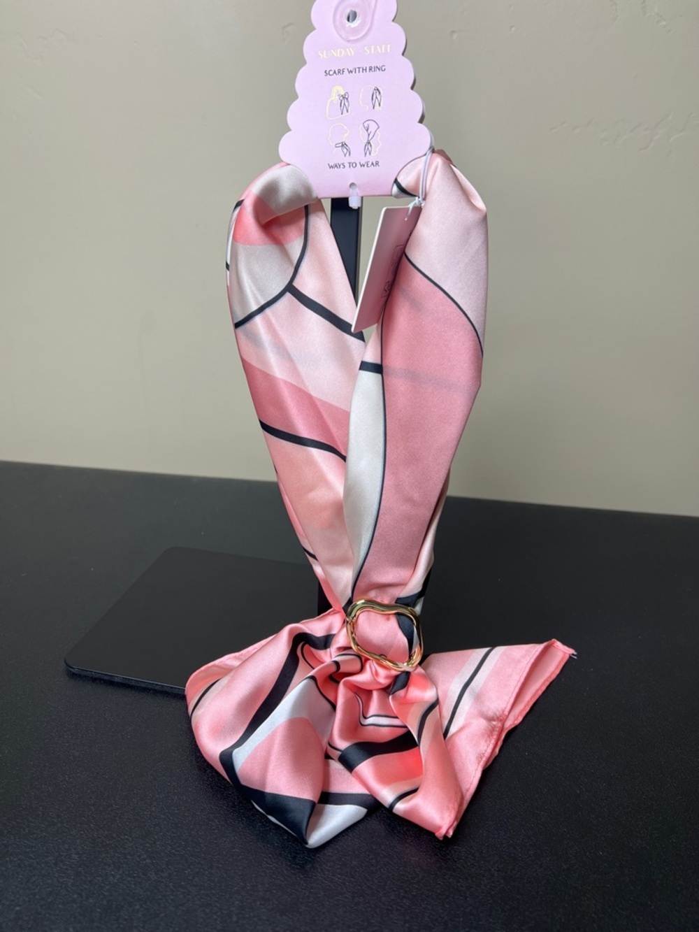 Sunday State | Pink & Black Vintage Style Themed Scarf w/ Brooch
